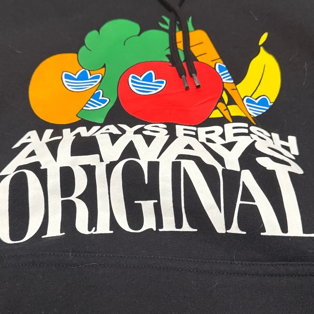 Adidas Black Hoodie with Veggie Accents men’s medium